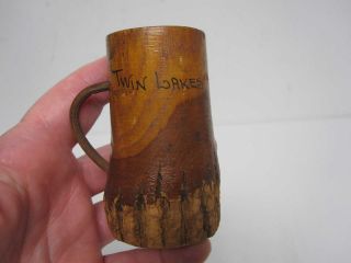 Vintage Souvenir Of Twin Lakes Alaska Wood Tree Bark Handled Shot Glass