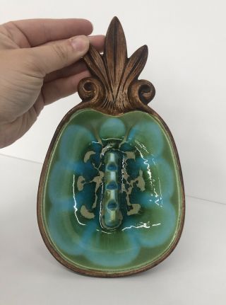 Vintage 1963 Treasure Craft Hawaii Pineapple Shape Ashtray Blue Green Turquoise