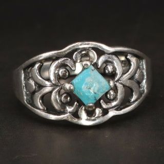Vtg Sterling Silver - Southwestern Turquoise Filigree Ornate Ring Size 11 - 4g