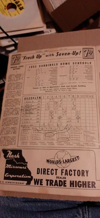 Vintage 1952 Brooklyn Dodgers/ St.  Louis Cardinals Baseball Program 2