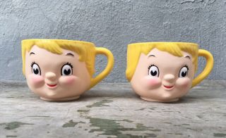 Set 2 Dolly Dingle Soup Mug Cup Campbells Kids Plastic Face Vtg 1970 