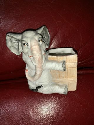 Vintage 3” Elephant Holding Basket Planter Figurine Vase