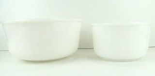 Vintage White Milk Glass Heavy Mixing Bowls Set Of 2 Pebbled Textured Bottom