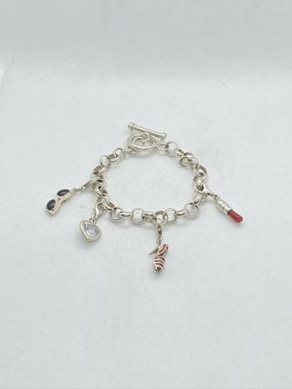 Vintage Sterling Silver 925 Bracelet With Charms Closing With T - Bar