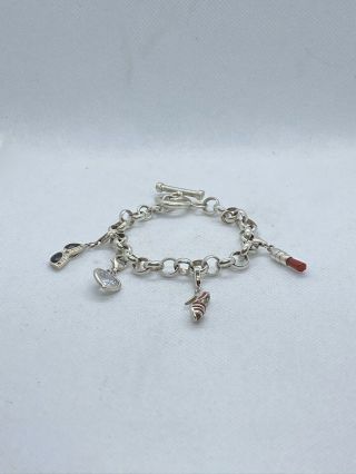 Vintage Sterling Silver 925 Bracelet With Charms Closing With T - bar 2