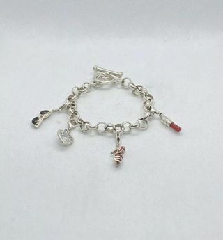 Vintage Sterling Silver 925 Bracelet With Charms Closing With T - bar 3