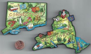 York Ny And Connecticut Ct Jumbo Artwood State Map Magnet Set Of 2