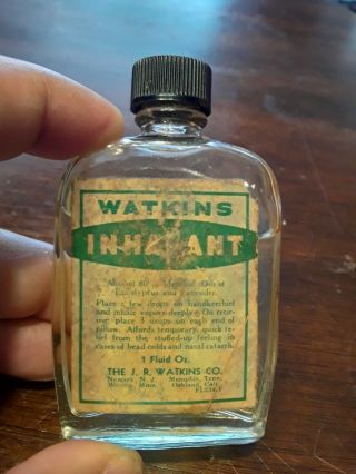 Vintage Watkins Inhalant 1 Oz.  Alcohol Menthol Eucalyptus Lavender Advertising