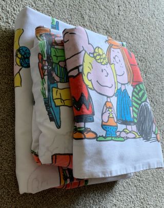Vintage Snoopy Charlie Brown Peanuts Happiness 4 Piece Full Sheet Set 1971 Wards