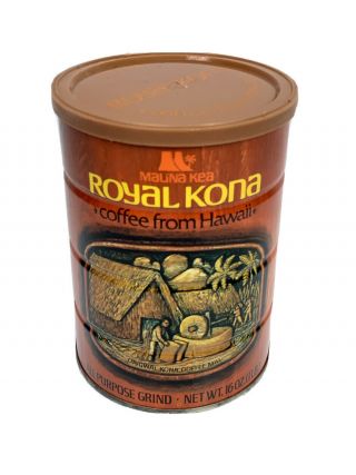 Vintage Royal Kona Coffee Tin Can Hawaii Mauna Kea