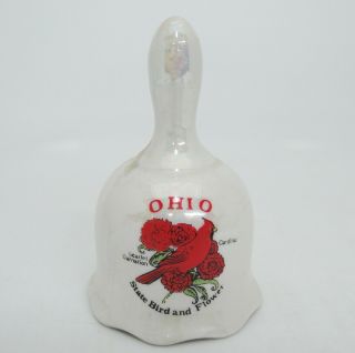 Vintage Iridescent Souvenir Bell Ohio State Bird Cardinal And Flower Carnation