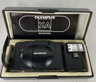 Vintage Olympus Xa 35mm With A11 Flash And Case