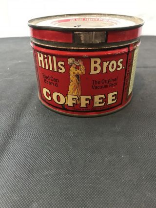 Vintage Hills Bros Coffee Tin Can Empty w/ lid One Pound Size Red Can Brand 2