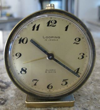 Vintage Looping 15 Jewel Swiss 8 Day Travel Alarm Clock