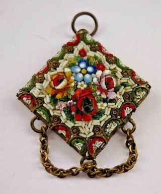 Vintage Italian Glass Micro Mosaic Pendant Very Unusual And In Fine