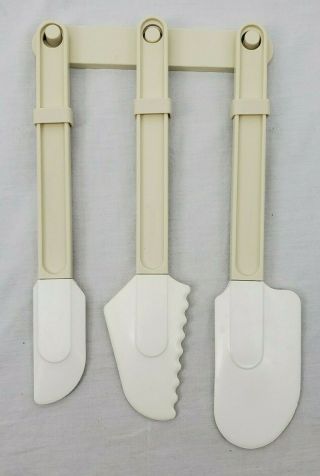 Vintage Tupperware Hanging Set Paddle Scrapers Spatulas For Hostess Almond 1776