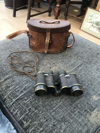Vintage Ww1 British Army Binoculars W/ Carrying Case & Straps By Bausch & Lomb