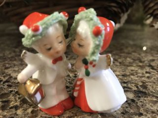 Vintage Napco Ware Bone China Christmas Figurines Pair Kissing Angels W/ Wings