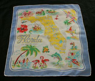 Vtg Colorful Scarf Map Of Florida Sun State Surfer Beach Flamingo Fab Graphics