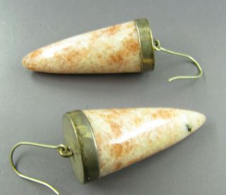 Vintage Unique Cone Shaped Pink/white Quartz Rock Earrings Dangle Drop Vortex