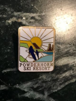 Vtg 80s Powderhorn Skiing Ski Pin Grand Mesa Colorado Souvenir Travel Resort