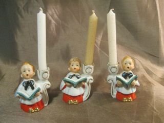 Set Of 3 Vtg 50s Choir Boys Candle Holders Open Hole Mouths Japan Porcelain