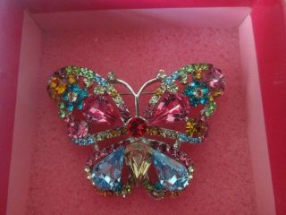 Vintage Signed Butler And Wilson Colourful Rhinestone Butterfly Brooch Pin