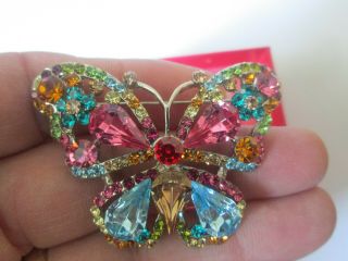VINTAGE SIGNED BUTLER AND WILSON COLOURFUL RHINESTONE BUTTERFLY BROOCH PIN 2