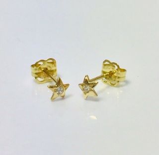 Vintage Old Stock 9ct Gold Star Cubic Zirconia Small Stud Earrings 0.  2g Pair
