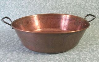 Vintage French Copper 1.  3 Kg Jam Pan Cook Pot Planter 37 Cm / 14.  5 " Iron Handles