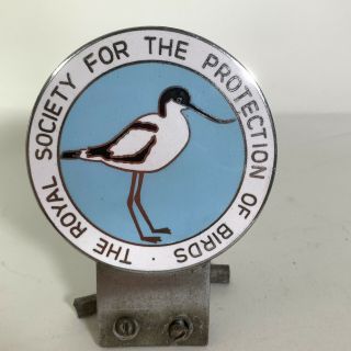 Vintage Car Badge Royal Society For The Protection Of Birds & Fixings Enamel Vgc