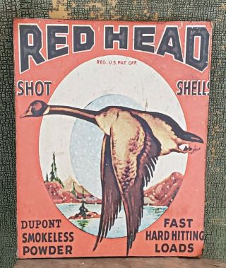 Vintage Red Head 12 Gauge Shotgun Hunting Ammo Advertising Print Canvas Sign