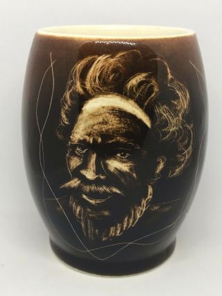 Vintage Australian Pottery Florenz Vase Hand Painted Aboriginal Man,  W/ Sticker