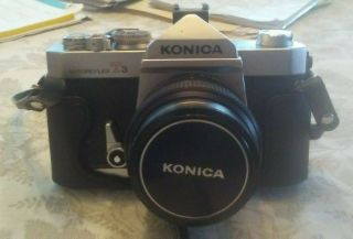 Vintage Konica Autoreflex T3 Camera,  Hexanon 50mm F/1.  7,  Black Leather Case