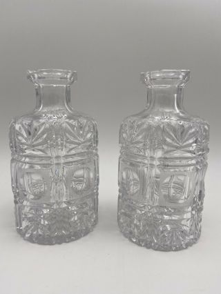 2 Vintage Heavy Lead Crystal Cut Glass Liquor Decanter Without Stoppers Stunning