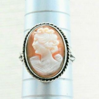 Vintage Sterling Silver Ring Shell Cameo Art Deco Nouveau Gift Size O W834
