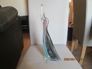 LARGE VINTAGE MURANO SOMMERSO ART GLASS DUCK BIRD SCULPTURE 14.  5 INCHEs 2
