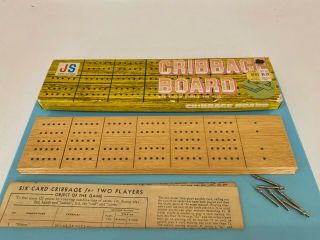 Vintage Js John Sands - Cribbage Board With Instructions - Card Game
