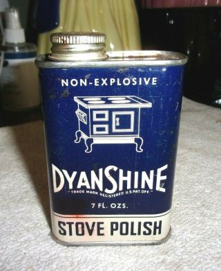 Rare Old Vintage Dyanshine Stove Polish 7oz Tin Can 4 1/2 Tall 1950/60s