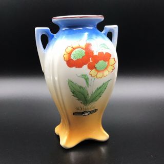 Vintage Souvenir Floral Niagara Falls Ceramic Vase Japan Blue Orange Yellow