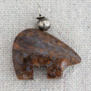 Vintage Native American Carved Jasper Zuni Spirit Bear Fetish Necklace Pendant