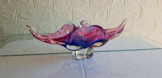 Vintage Murano Sommerso Freeform Art Glass Bowl Centrepiece Pink / Blue