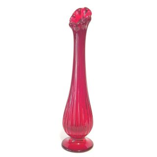 Olde Virginia Glass Co,  Fenton,  Bud Vase,  Vintage,  8 " Red,  Ridges & Ruffled Mouth
