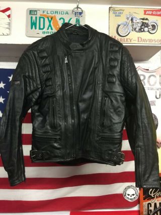Mens Vintage Akito Black Leather Motorcycle Jacket Size 44 Eu 54 Harley Chopper