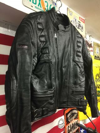 Mens Vintage AKITO Black Leather Motorcycle Jacket Size 44 EU 54 Harley Chopper 3