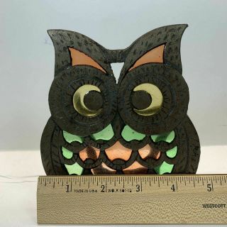 Vintage Cast Iron Stained Glass Owl Napkin/Letter Holder Kitchen/Office 2