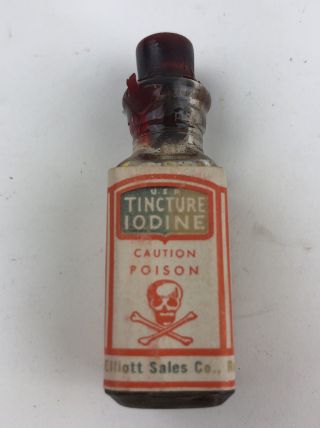 Vintage Antique Tincture Of Iodine Glass Bottles Skull Poison Rubber Stopper