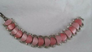 Vintage Coro Pink Thermoset Siver Tone Bracelet 7.  25 "