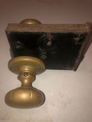 Vintage/antique Brass Hardware: Lock Set W/ Brass Door Knobs And Snuff Can