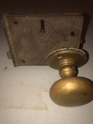 Vintage/Antique Brass Hardware: Lock Set w/ Brass Door Knobs And Snuff Can 2